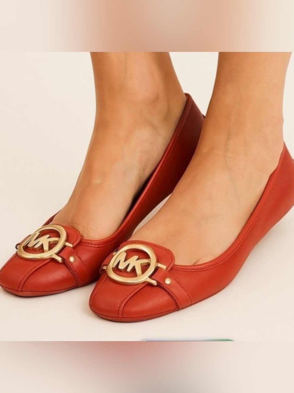 Michael Kors Coral Red Leather Logo Ballet Flats